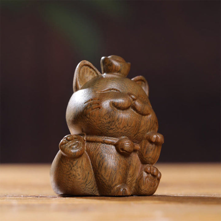 Buddha Stones Mini lingote de sándalo verde gato de la suerte tallado decoraciones de escritorio de paz - image 5