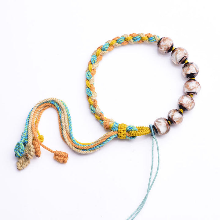 Pulsera trenzada de fortuna con cuentas de cristal Liuli de cuerda multicolor hecha a mano con Buddha Stones