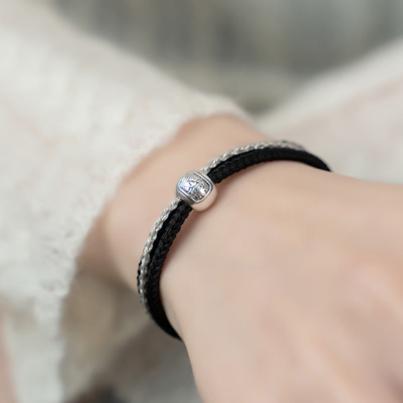 Pulsera de cuerda de la suerte de la diosa de la riqueza Zakiram tibetana de plata de ley 925 con Buddha Stones