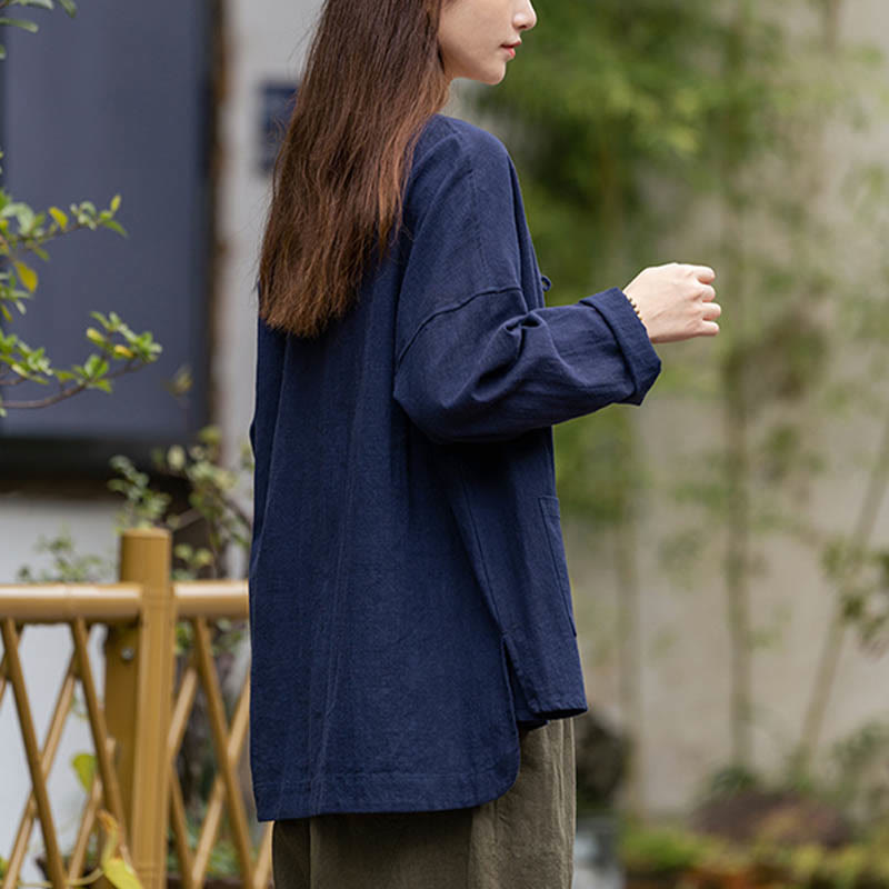 Camisa con diseño de botones de rana y Buddha Stones , ropa superior para meditación de Tai Chi, chaqueta de lino de ramio