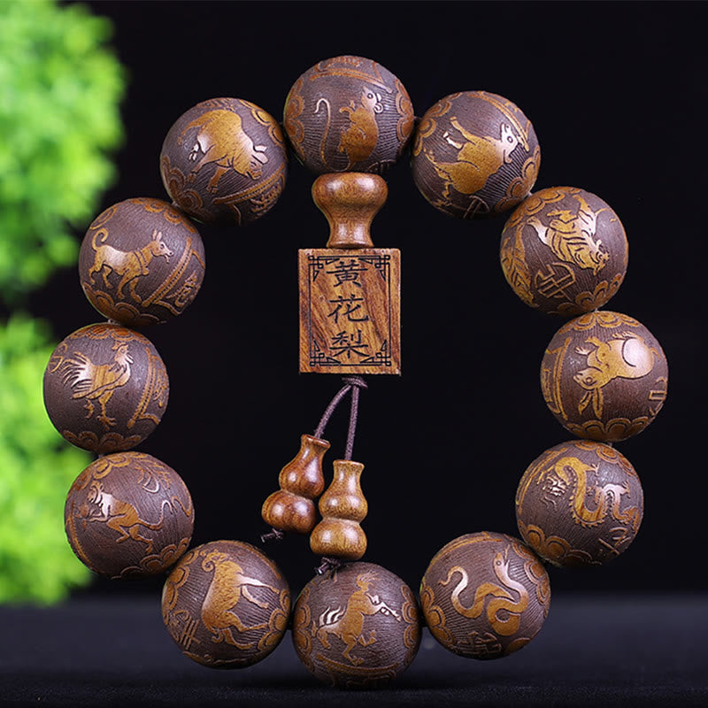 Pulsera de calidez tallada con PiXiu, moneda de cobre, ébano y palisan ...