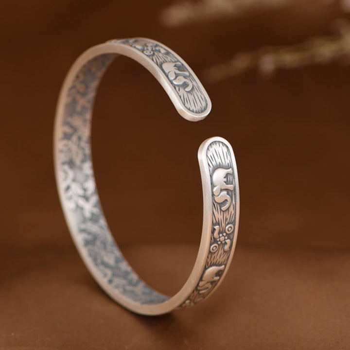 Pulsera de plata de ley 999 con Buddha Stones , diseño de elefante, fuerza y sabiduría