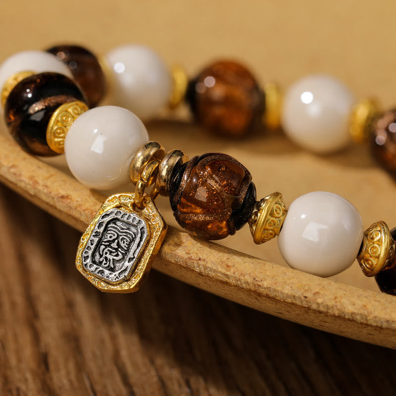 Buddha Stones tibetano Zakiram diosa de la riqueza encanto Liuli vidrio incienso ceniza porcelana pulsera de protección de cuentas