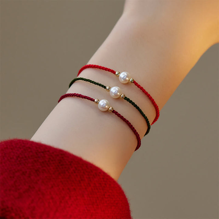 Pulsera de hilo trenzado de la suerte con cuentas de perlas naturales de piedras de Buddha Stones