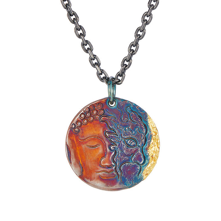 Collar con colgante de plata de ley 999 con Buddha Stones , oro de 24 quilates, mitad demonio, mitad Buda - image 3