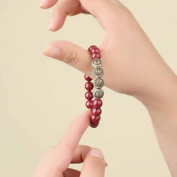 Pulsera de bendición de las cuatro bestias con cinabrio natural de plata de ley 925 con Buddha Stones
