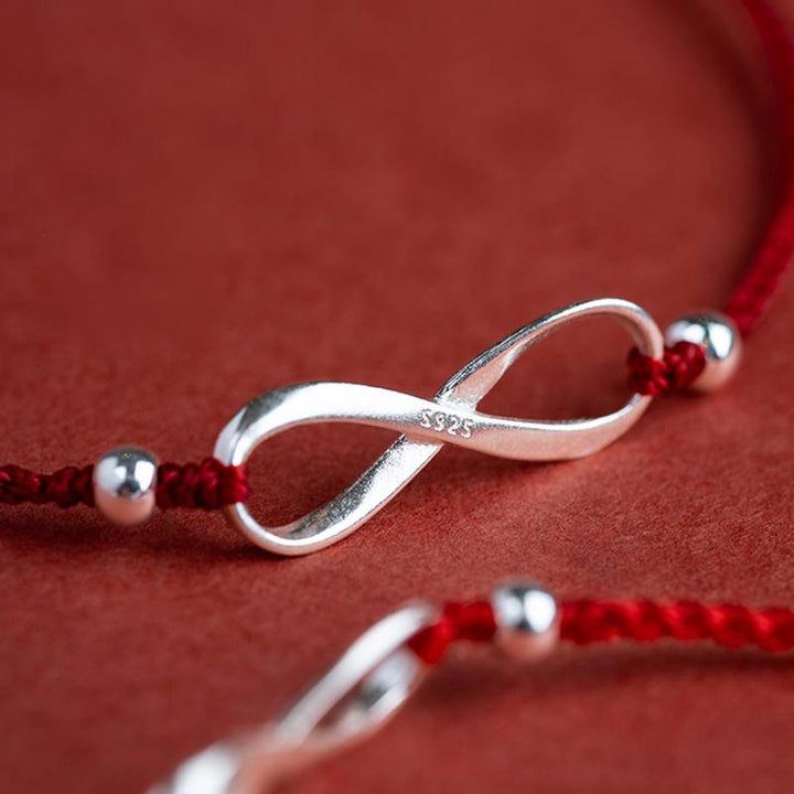Pulsera tobillera de hilo rojo de la suerte con protección de nudo infinito de plata de ley 925 con Buddha Stones