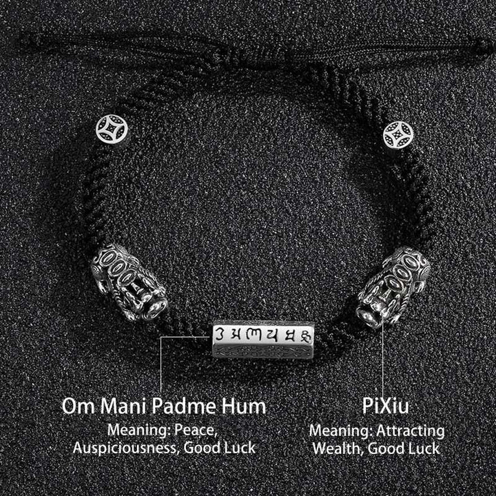 Pulsera de cuerda Om Mani Padme Hum con moneda de cobre Feng Shui doble de piedras de Buddha Stones - image 14