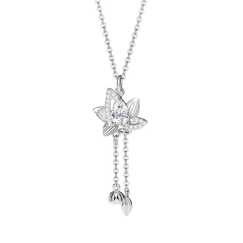 Colgante de collar con iluminación de circonita de loto de plata de ley 925 con Buddha Stones