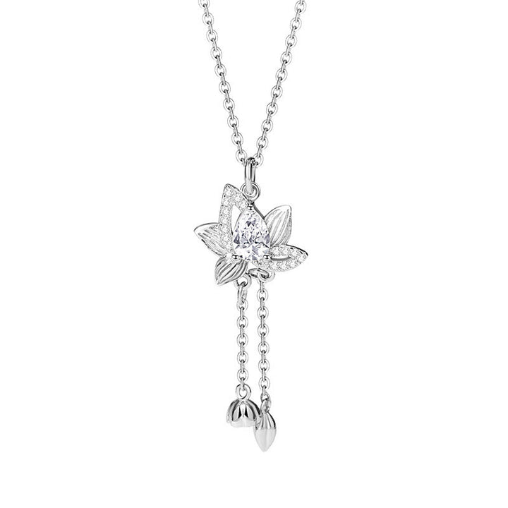 Colgante de collar con iluminación de circonita de loto de plata de ley 925 con Buddha Stones