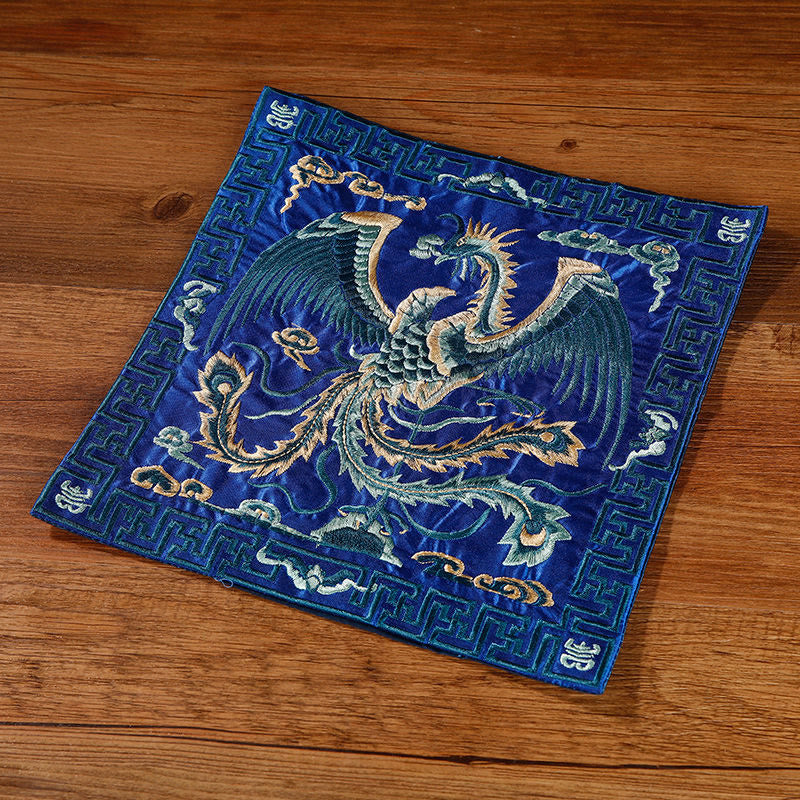 Tapete para tazas bordado con Buddha Stones, grulla, dragón Fénix, Kirin, posavasos para tazas de té, tapete para té cuadrado Kung Fu