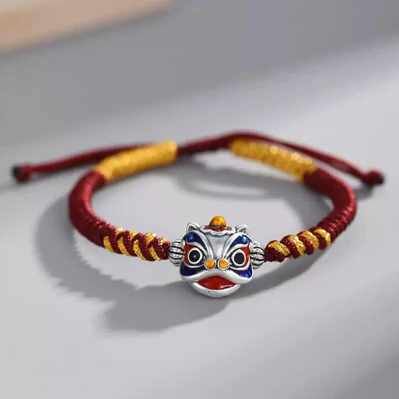 Pulsera de hilo trenzado de la suerte del león danzante hecho a mano con Buddha Stones