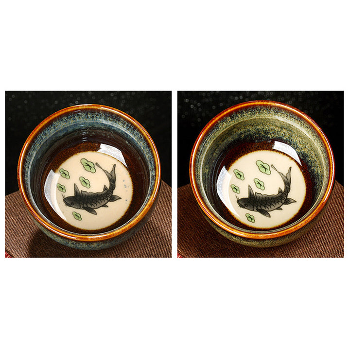 Buddha Stones, loto, dragón, Fénix, pez Koi, taza de té de cerámica china Jianzhan, taza de té de Kung Fu, 110ml