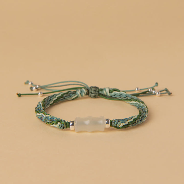 Pulsera de cuerda de fuerza de suerte y riqueza con nudo de reencarnación de bambú blanco