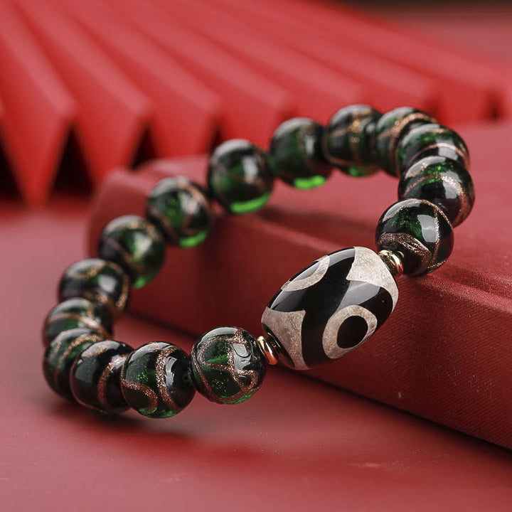 Buddha Stones tibetanas Dzi de nueve ojos, cuentas Dzi de tres ojos, cuentas de vidrio Liuli, pulsera de riqueza