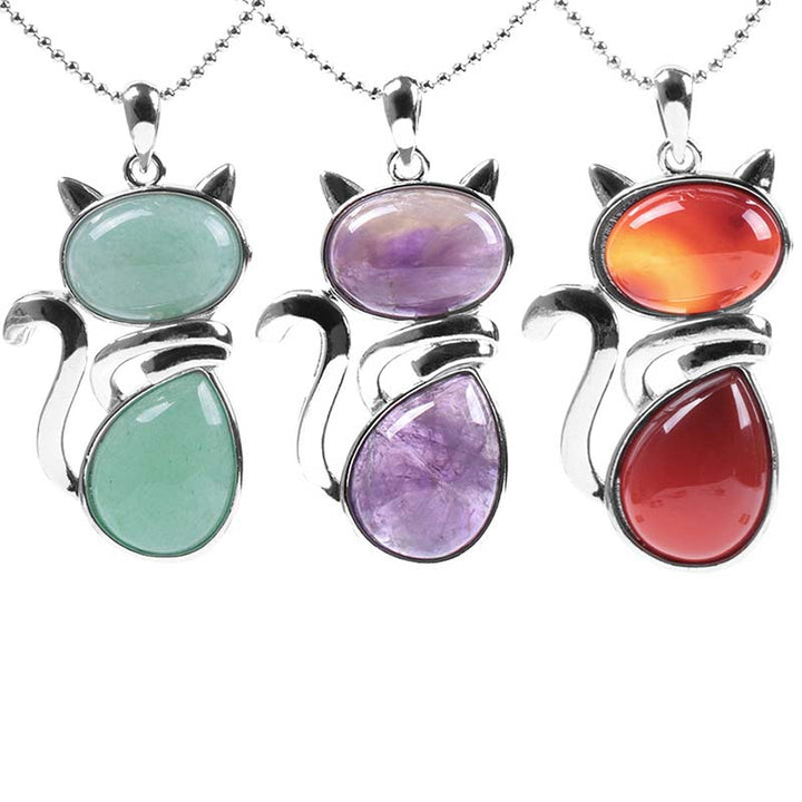 Colgante de collar de protección de cristal natural con diseño de gato de Buddha Stones - image 1
