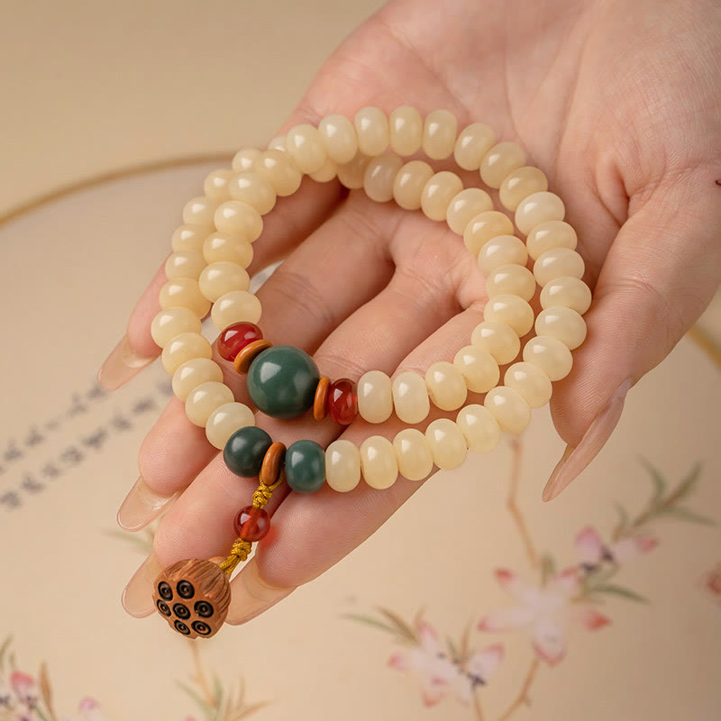 Pulsera de doble vuelta con diseño de vaina de loto y semillas de Bodhi de Buddha Stones