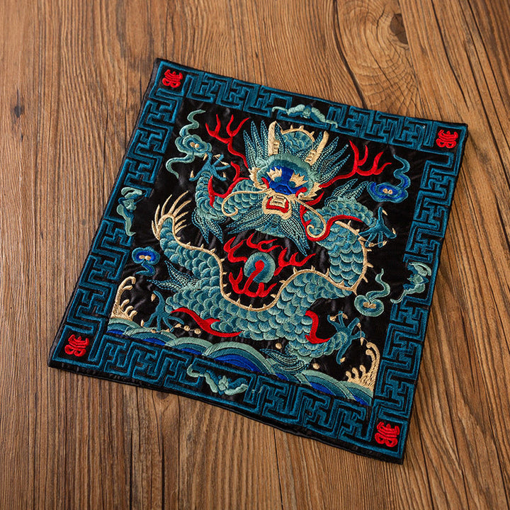 Alfombrilla para taza bordada con Buddha Stones , dragón Fénix, Kirin, posavasos para taza de té, tapete para té Kung Fu