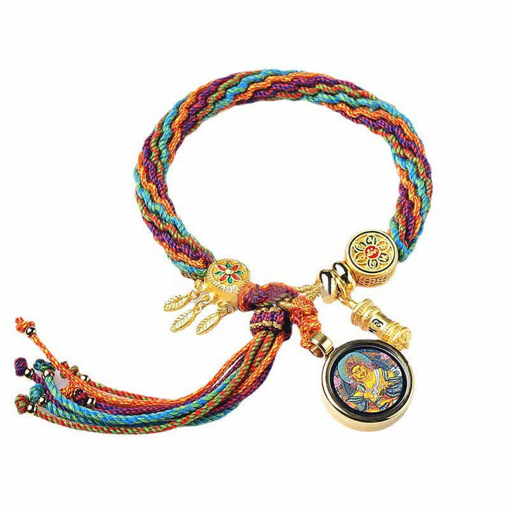 Pulsera de cuerda trenzada con atrapasueños, rueda de oración, nudo de reencarnación de la suerte tibetana , Buddha Stones