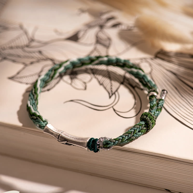 Pulsera de hilo de protección de la suerte con nudo de reencarnación de bambú de plata de ley 925