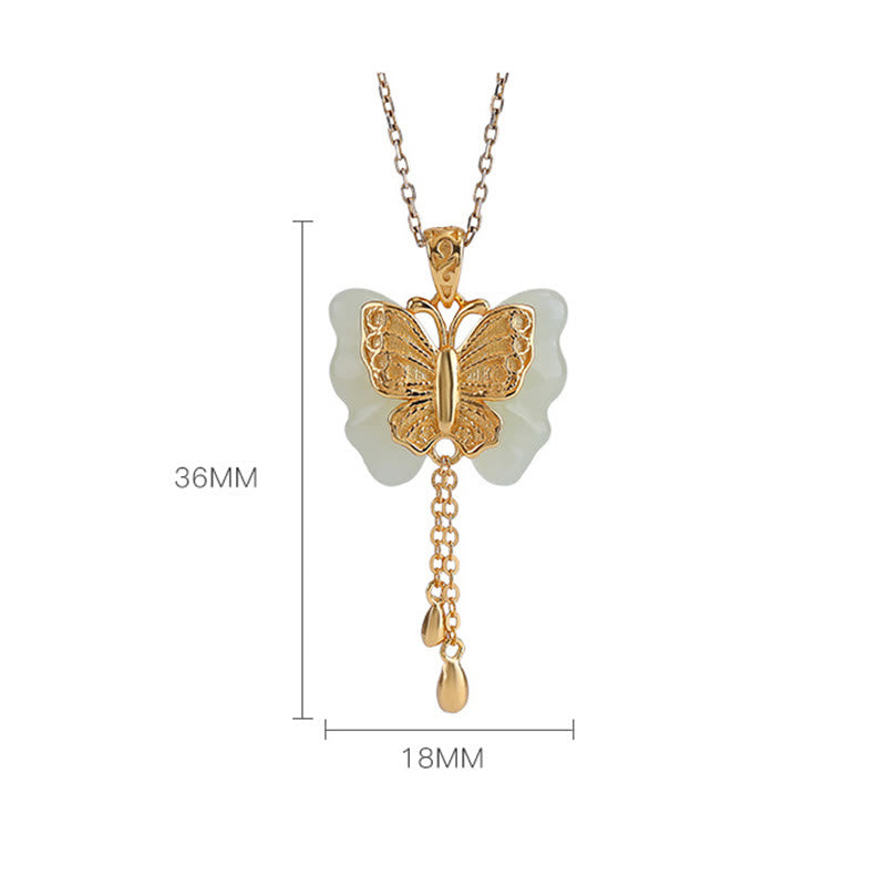 Colgante de collar con colgante de mariposa de jade blanco hetiano chapado en plata de ley 925 con Buddha Stones