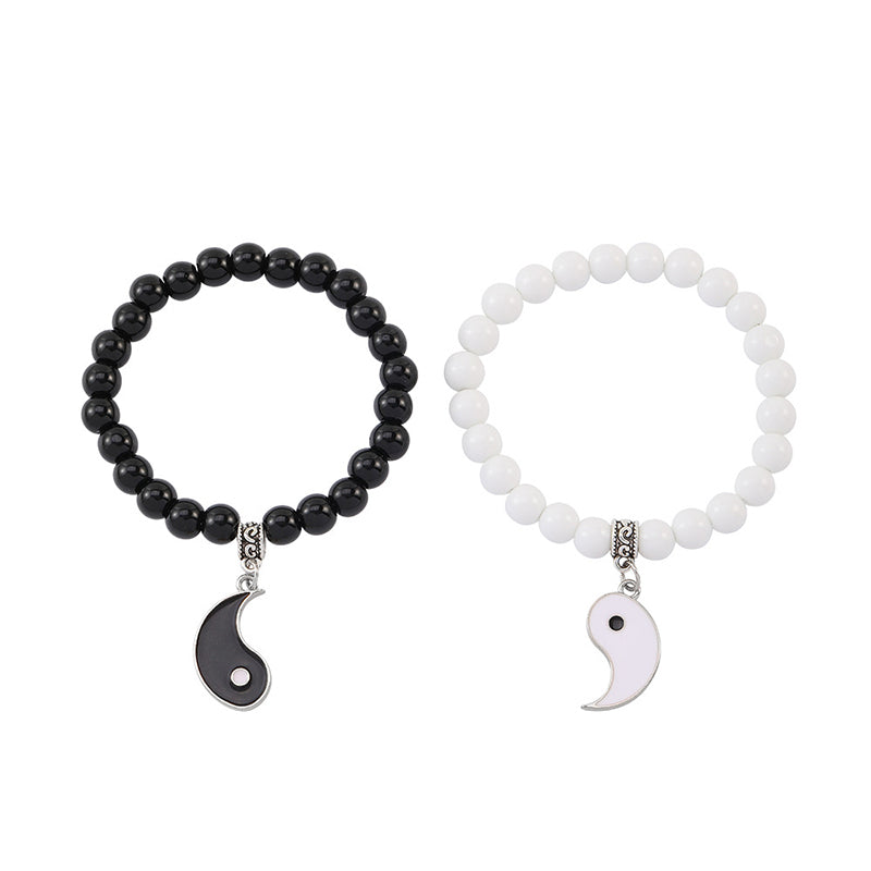 Buddha Stones 2 uds. Pulsera de pareja de protección Yin Yang con cuentas de turquesa blanca y ónix negro - Yin Yang en blanco y negro - image 9
