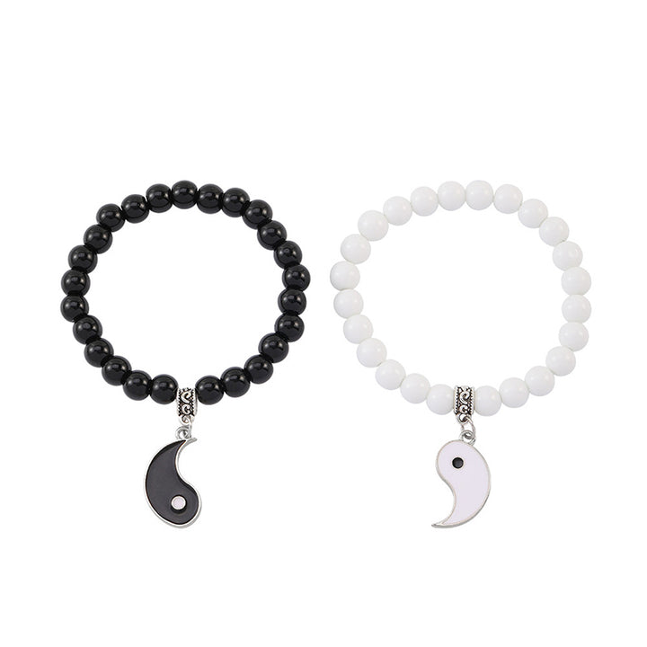 Buddha Stones 2 uds. Pulsera de pareja de protección Yin Yang con cuentas de turquesa blanca y ónix negro - Yin Yang en blanco y negro - image 9