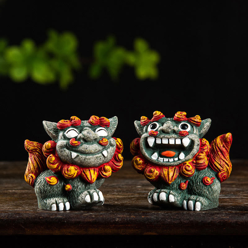 Buddha Stones, pequeño par de perros León Fu Foo, protegen del mal, decoración de resina para el hogar