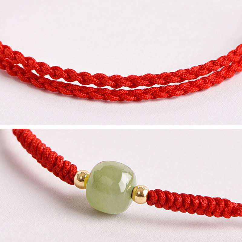 Pulsera trenzada de prosperidad con cuentas de la suerte de jade hecha a mano con Buddha Stones