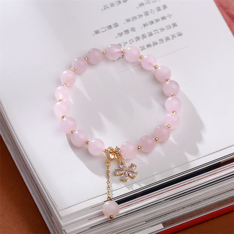 Pulsera de amor de flor de ciruelo de cristal rosa natural