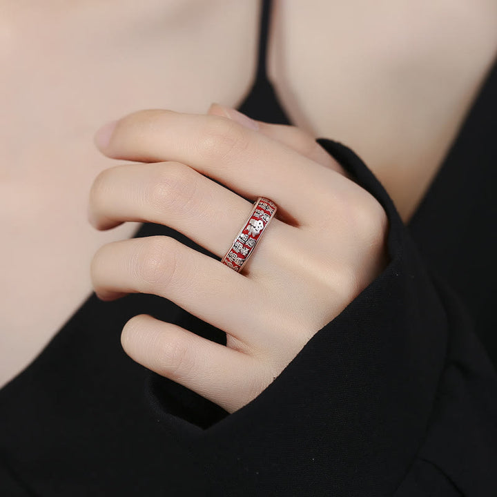 Anillo ajustable de cobre con diseño de personajes de Buddha Stones Fu Fortune Luck