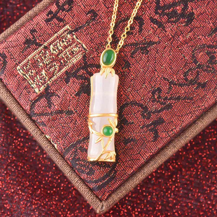 Colgante de collar de protección de bambú de jade cian de jade blanco con Buddha Stones - image 7