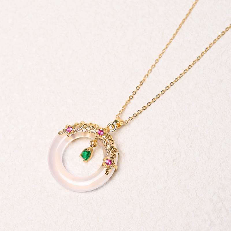 Colgante de collar de fuerza con diseño de hebilla de paz de Calcedonia verde con Buddha Stones