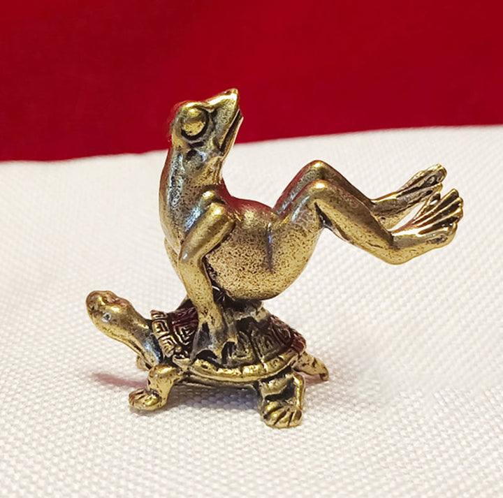 Buddha Stones, Mini Rana pequeña, Tortuga, pez Koi, Caracol, cangrejo, cobre, riqueza, decoración del hogar - Rana de espalda de tortuga - image 18