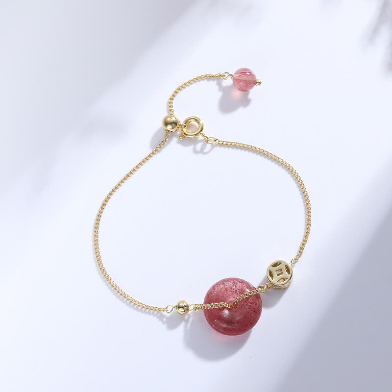 Pulsera de amor con moneda y hebilla de paz de cuarzo fresa