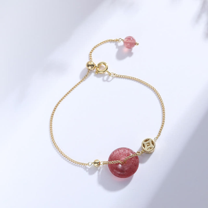 Pulsera de amor con moneda y hebilla de paz de cuarzo fresa