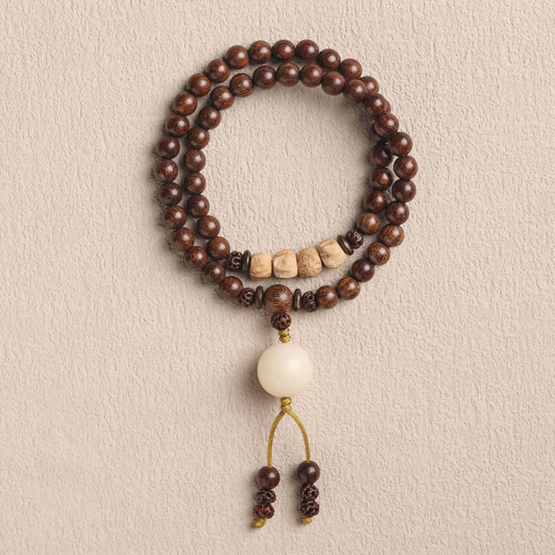 Pulsera de doble envoltura con Buddha Stones , sándalo, hoja pequeña, sándalo rojo, purificación de semillas Bodhi