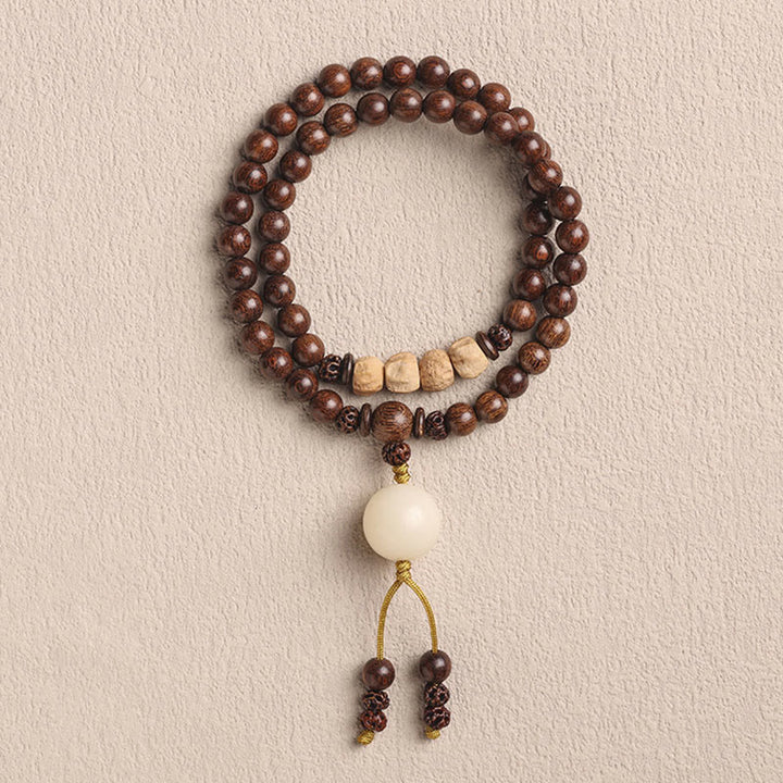 Pulsera de doble envoltura con Buddha Stones , sándalo, hoja pequeña, sándalo rojo, purificación de semillas Bodhi