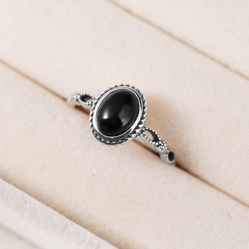 Anillo de la fortuna de ónix negro de plata de ley 925 con Buddha Stones
