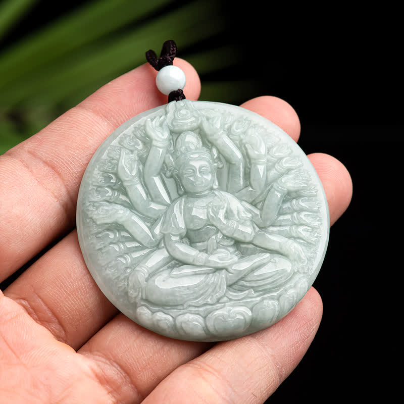 Colgante de collar de cadena con bendición de jade de Avalokitesvara Kwan Yin de mil manos - image 4