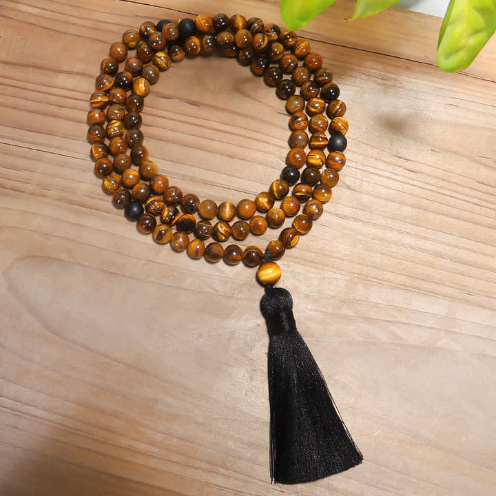 Pulsera de borlas con protección de ojo de tigre Mala de 108 Buddha Stones
