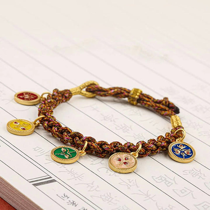 Pulsera de cuerda trenzada de la suerte Thangka de los cinco dioses tibetanos de la riqueza