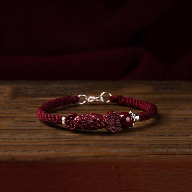 Pulsera trenzada de cinabrio PiXiu hecha a mano con Buddha Stones