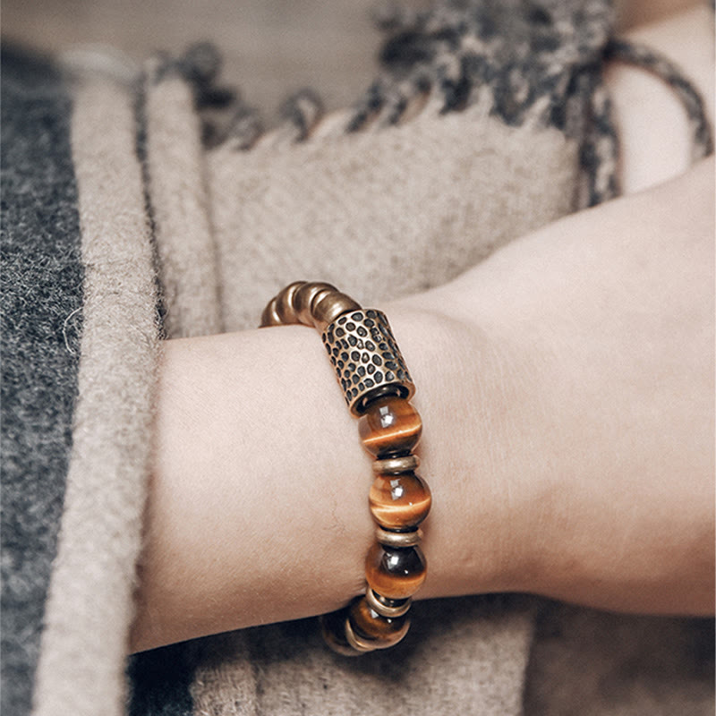 Pulsera de protección de cobre con piedra de ojo de tigre de Buddha Stones
