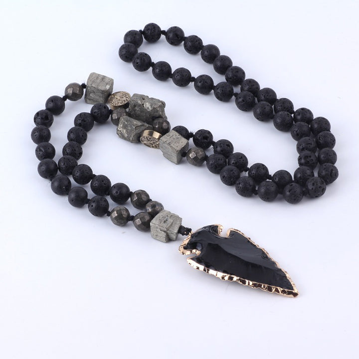 Buddha Stones Roca de Lava Natural Yoga Meditación Collar Flecha Colgante