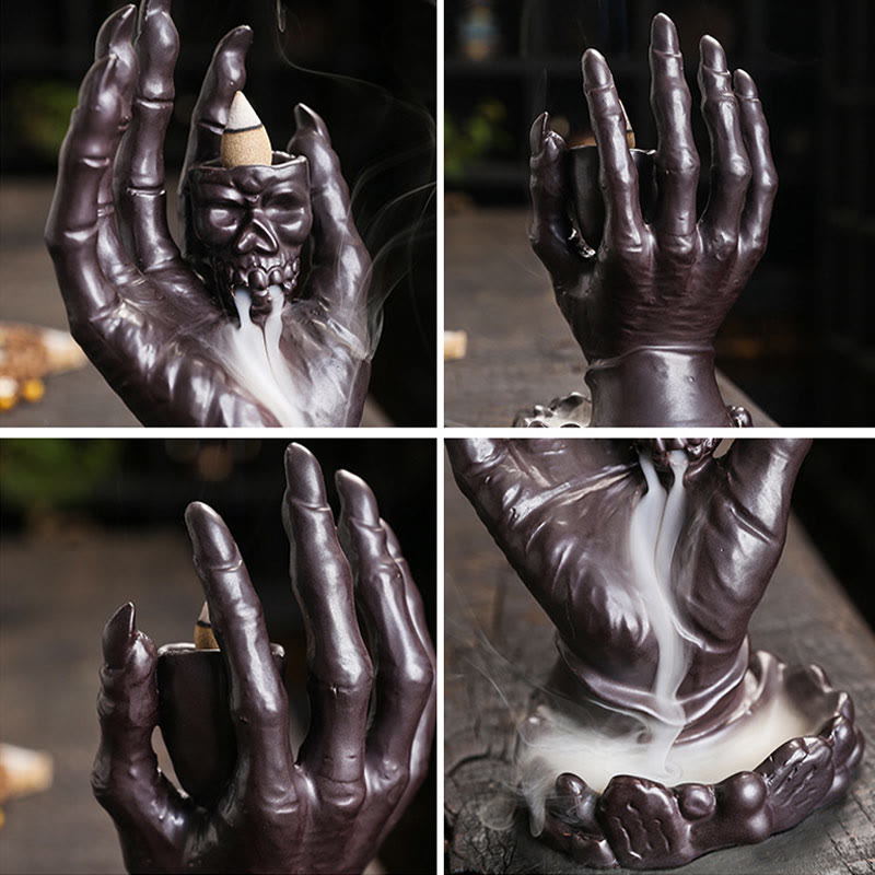 Quemador de incienso curativo de cerámica con cabeza de calavera y mano fantasma de Halloween , Buddha Stones, decoración