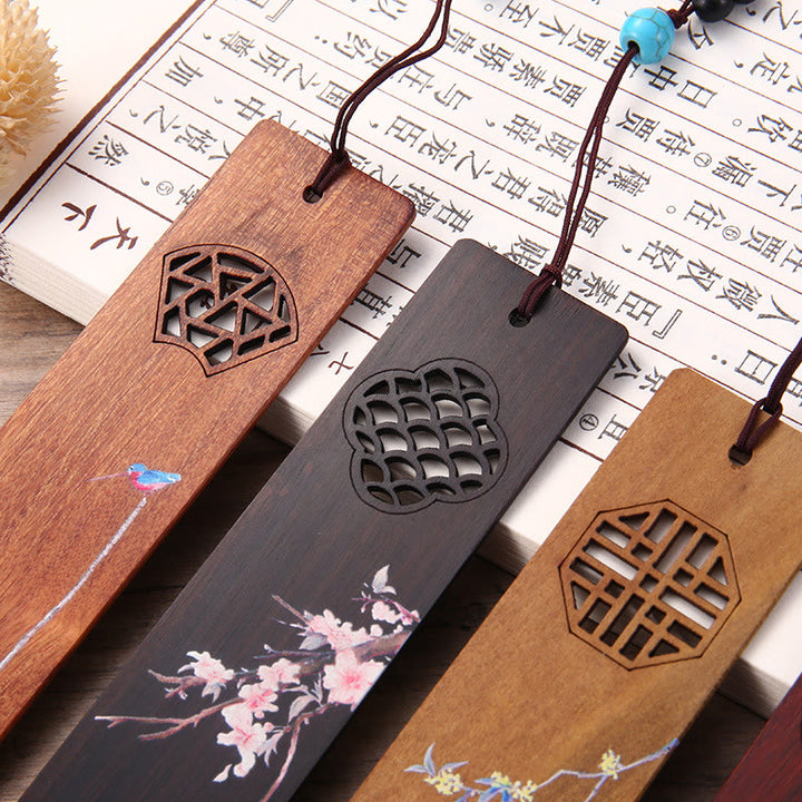 Buddha Stones, 4 Uds., cuatro estaciones, ciruela, orquídea, bambú, crisantemo, ópera de Pekín, marcapáginas de madera con caja de regalo