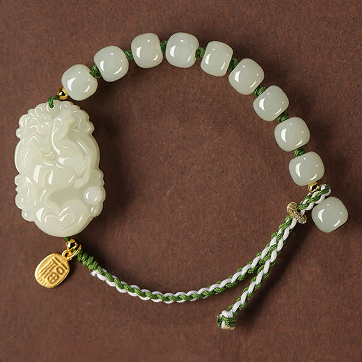 Pulsera de plata de ley 925 con zodíaco chino, jade hetiano, felicidad, suerte