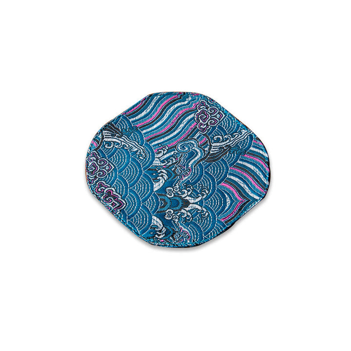 Tapete para taza con bordado de brocado de flor de ciruelo de bambú, posavasos para taza de té, Buddha Stones, ola de mar, tapete para té Kung Fu