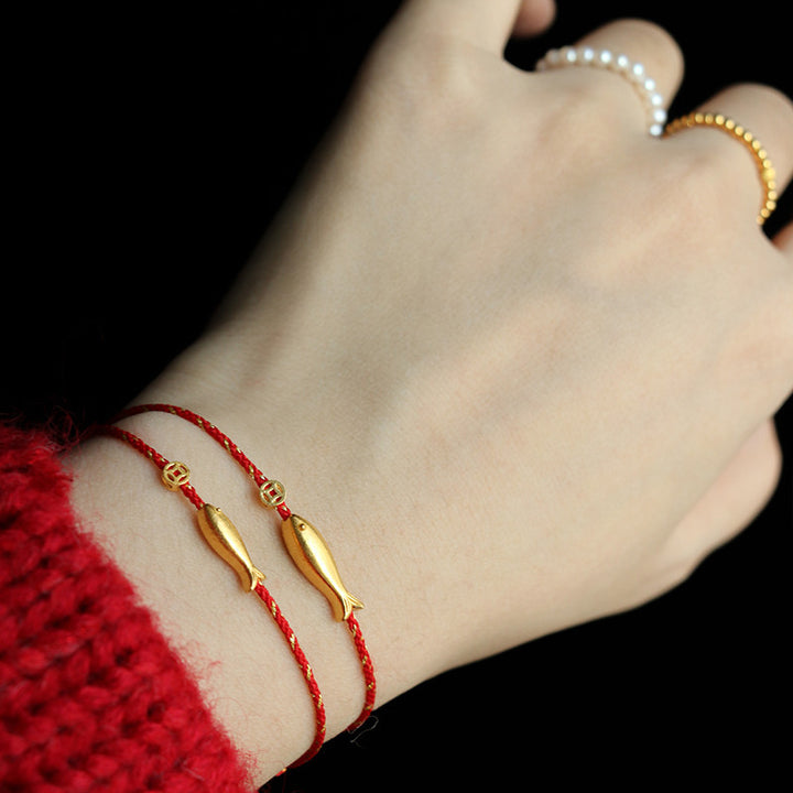 Pulsera trenzada de la suerte y la riqueza de los peces Koi chapada en oro de 14 quilates con Buddha Stones